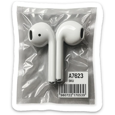 white EarPods headphones, glossy and puffy sticker
