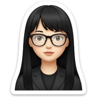 eu quero um icon de snapchat de uma mulher com o fundo da foto cor branco, cor da pele normal, óculos pretos, cabelo preto liso grande com franja sticker