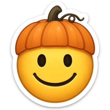 yellow face with orange pumpkin hat, digital illustration, emoji style, no background sticker