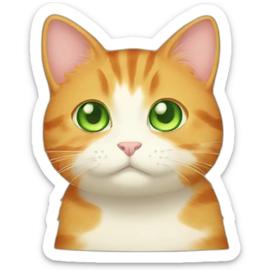 Chubby ginger cat big green eyes ghibli art sticker