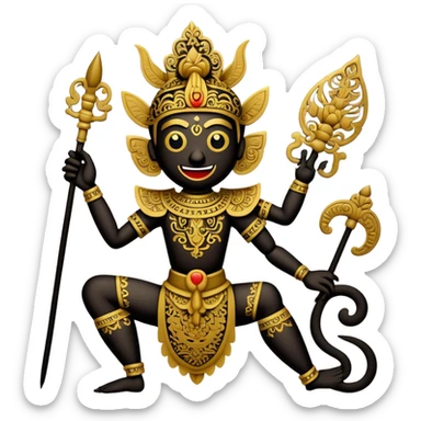 Cinematic Realistic Wayang Kulit Emoji, depicted as an intricate shadow puppet with detailed cut-out figures and traditional patterns, rendered with crisp textures and dynamic cultural lighting that captures its ancient artistry. sticker