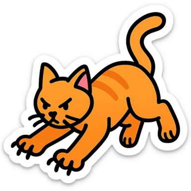 colorful outlined icon of a cat pouncing with claws extended in dynamic pose sticker