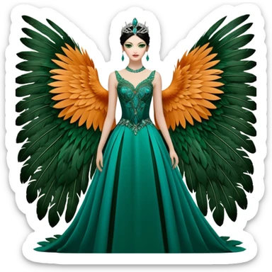 ave Cabeza y espalda: tonos verdes y azulados brillantes.

Pecho: anaranjado intenso que contrasta con el resto del cuerpo.

Alas: mezcla de verdes y negros.

Cola: larga y elegante, con dos plumas centrales que terminan en forma de “raqueta”. sticker