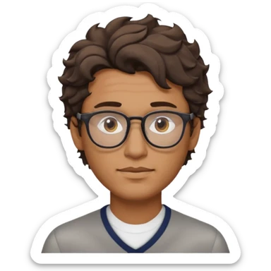 Could you draw me a man with wavy hair, low fade style, glasses, brown eyes, sharp facial features, and a masculine look? sticker