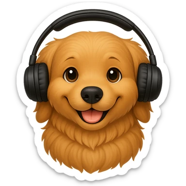 A smiling golden retriever emoji with a standard headset, round face, and no background. sticker