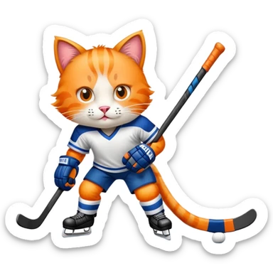 Orange cat playing hockey sticker