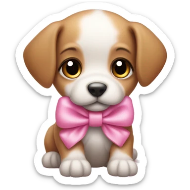 cute baby puppy with a pink bow on its head sticker