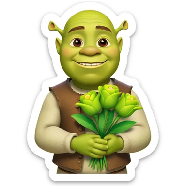 Shrek giving green flowers  sticker