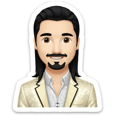 Kevin Richardson from Backstreet Boys with long black hair, ivory sequin outfit sticker