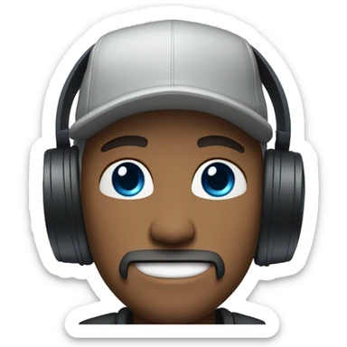 man blue eyes with goatee and snapback, headphones on head sticker