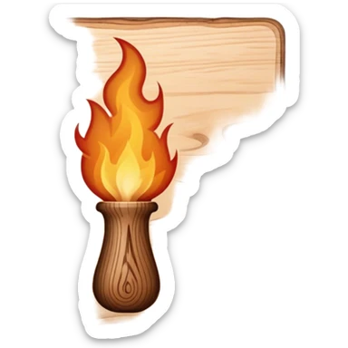 Pyrography icon, burning tool creating a detailed design on wood, visible heat marks and intricate patterns forming, smoke rising, wood texture, minimalistic style, clean lines, transparent background. sticker