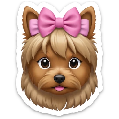 a Yorkshire Terrier face with a ponytail on head tied with a bow. sticker