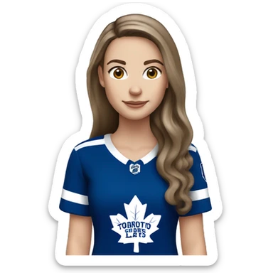 White girl long brown hair Toronto maple leafs jersey sticker
