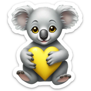 Baby koala with yellow heart in its paws  sticker