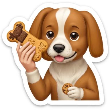 trainer hand holding a treat in front of a dog sticker