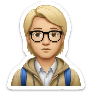 Hombre blanc joven cabello claro y liso y con lentes tomando el metro sticker