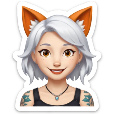 FoxGirl white hair with tattoos Fox ears sticker