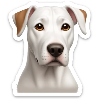 a beautiful white dog with brown eyebrows of the Amstaff breed with uncapped ears sticker