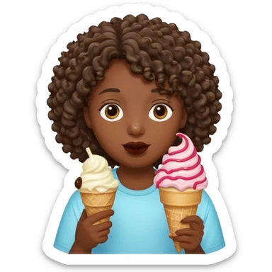 Has una persona de piel oscura con pelo rizado comiendo helado sticker