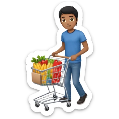 man-with-a-shopping-cart-full-body black hair brown skin sticker