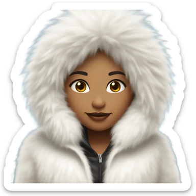 Girl in a extremely big fluffy oversized white fur coat with hood on. The fur is real and it’s very obvious big and fluffy  sticker