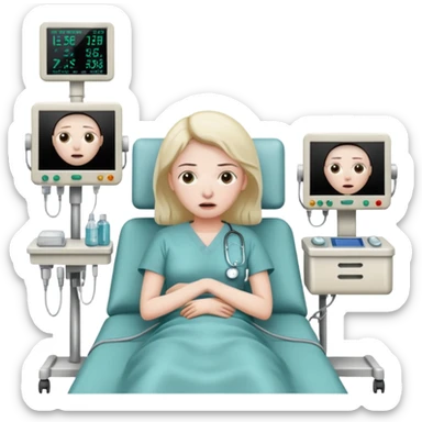 a patient waking up before a surgery, with monitors etc sticker