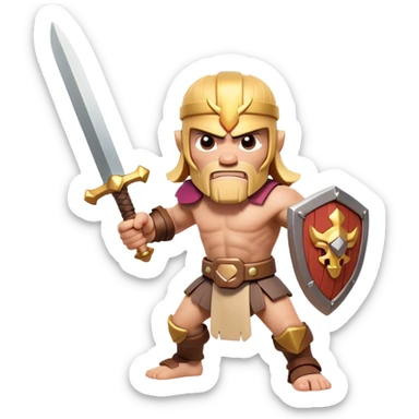 CLASH OF CLANS style warrior ready for war preparing to swing sword at camera sticker