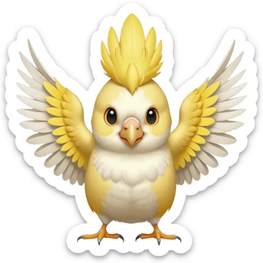 lutino cockatiel emoji, wings slightly open, yellow and white feathers, playful expression sticker