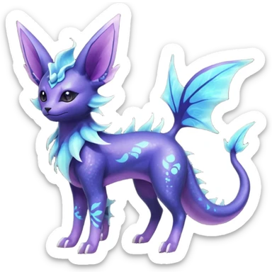 Rare realistic purple indigo violet nebulae shiny sparkly dark-neon glowing bioluminescent edgy badass epic pretty beautiful handsome gorgeous aesthetic colorful vibrant Vernid-Trico-Vaporeon-Espeon-species-Fakemon-creature by LiLaiRa, 4 legs, 1 tail, random markings, (full body) sticker