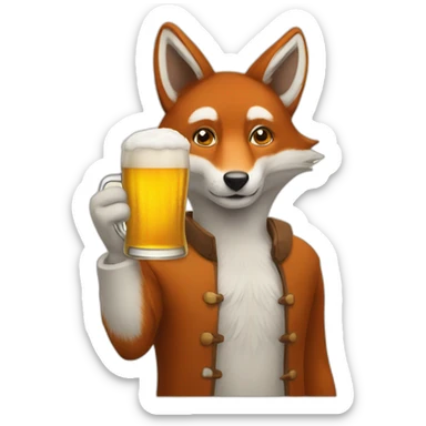 Renard avec une bière sticker
