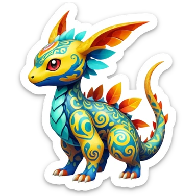 Elemental magical colorful exotic animesque Pokémon-Fakémon-creature, (full body) sticker