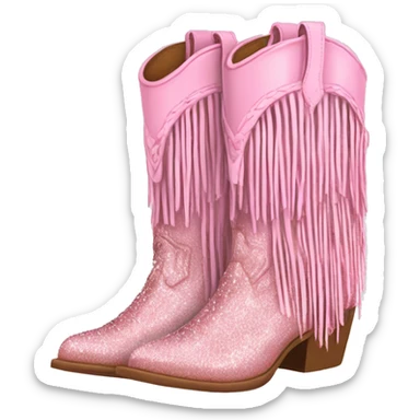 Realistic pastel pink fashion cowgirl boots with sparkly shiny glitter fringe on them. sticker