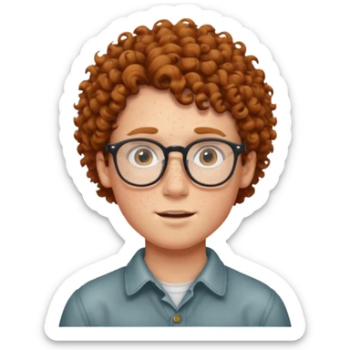 freckled boy with curly hair with glasses sticker