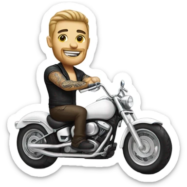 tattooed white guy with in a white motorcycle sticker