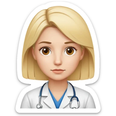 blonde female physical therapist with thoughtful expression, wearing professional medical attire sticker