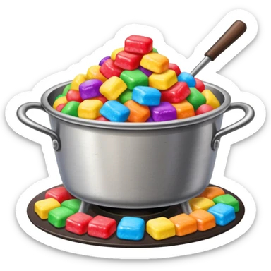 Blackstone grill with pile of mashed up rainbow candies and hibachi flippers sticker