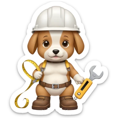 ￼ I want you to make a nice puppy, big belly with a white work helmet, brown work boots and a measuring tape that the puppy brings on, but that comes out very nice sticker