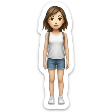 young girl with brown hair5 and white skin full length sticker