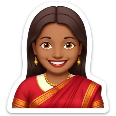40 yr old chubby sri lankan woman, dark skin, straight brown hair, big smile, white teeth sticker