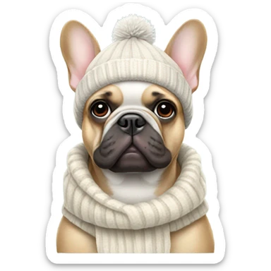 French bulldog wearing a winter hat sticker