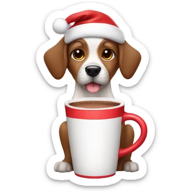 Dog wearing Santa hat drinking hot cocoa  sticker