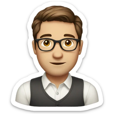 short straight brown hair, glasses late twenties man sticker