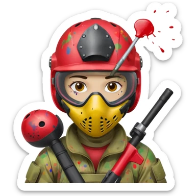 paintball player face shot with lots of colors messy red helmet sticker