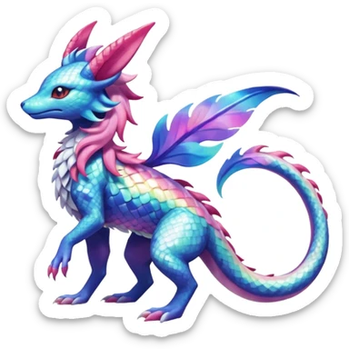 Rainbow Scaley Exotic Salandit-Aurorus-Sylveon-Suicune-Fakémon-hybrid-creature (full body) sticker