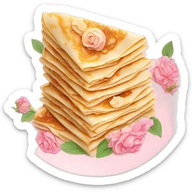 Crepes stacked on a light pink porcelain plate with floral print  sticker