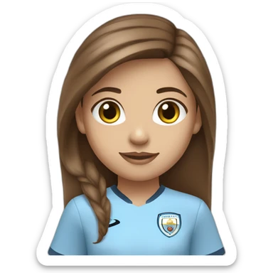 girl with brown hair and eyes wearing Manchester City football shirt sticker