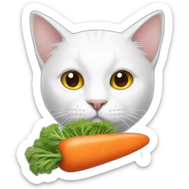 dark white cat holding carrot sticker