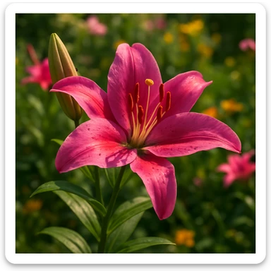realistic style vibrant pink lily flower blooming in a garden sticker