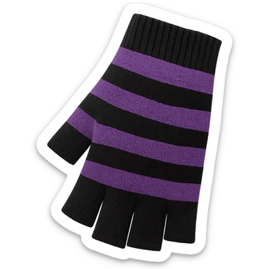 emo style black and purple striped fingerless glove, no background sticker