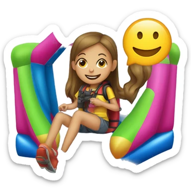 girl on walkie talkie sitting in bouncy house sticker